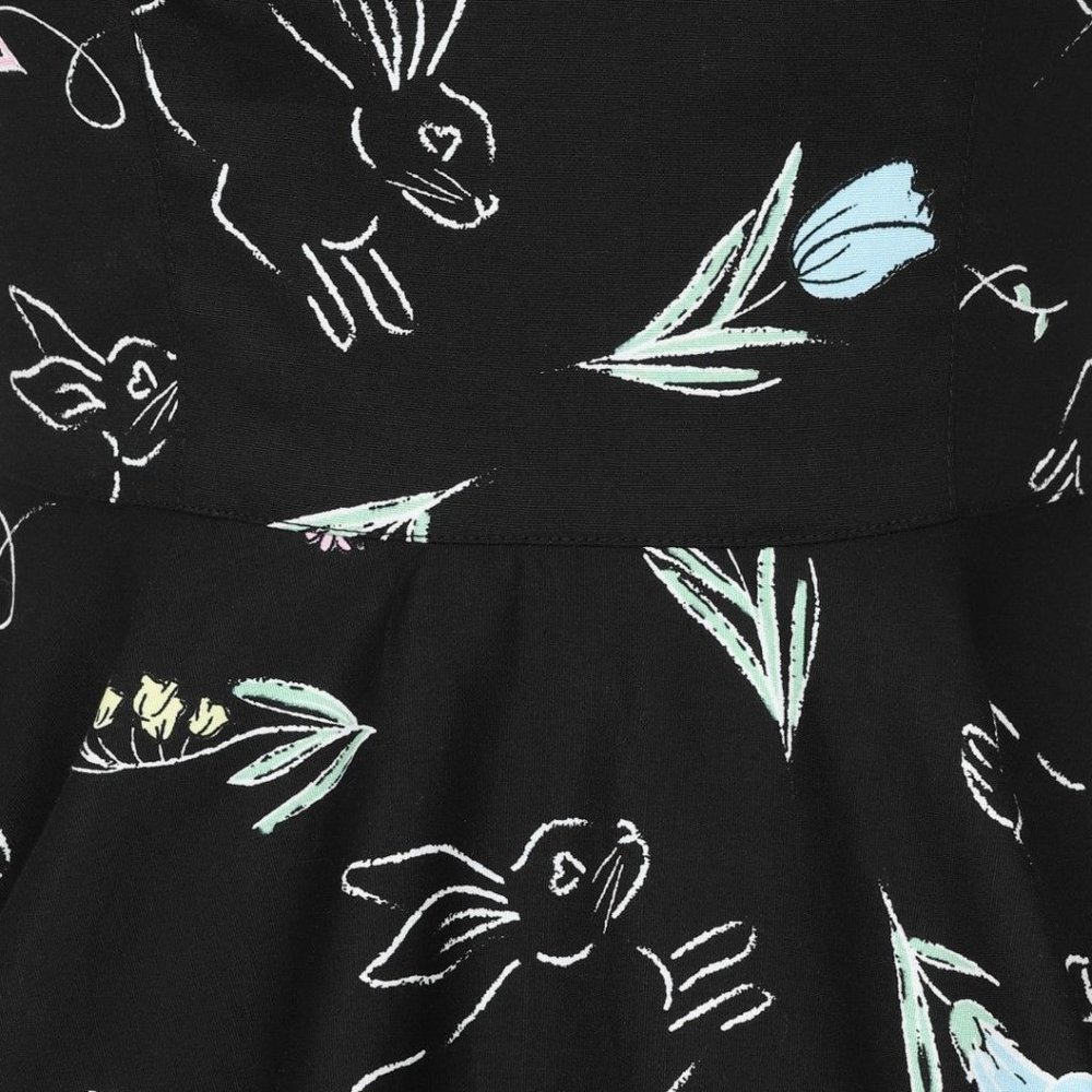 Hell Bunny Flowers and Bunnies - Black dress  3X - Picture 3 of 5